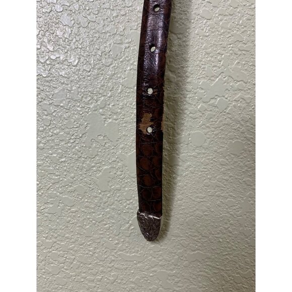 Brown  Genuine Leather Snakeprint Belt With Medal Rose Detailing - Picture 8 of 12